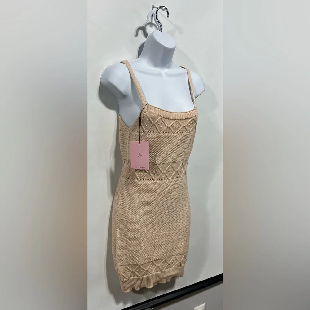 HELLO MOLLY VENUS RETROGRADE KNIT DRESS‎ BEIGE Size 4 New With Tags